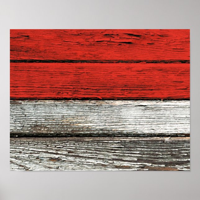 Indonesische Flagge mit robustem Holzkörneffekt Poster (Vorne)