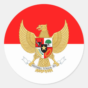Indonesische Flagge und Nationalemblem, Indonesien Runder Aufkleber