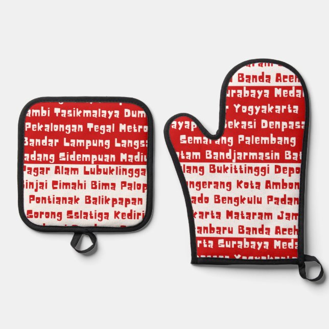Indonesische Flaggenfarben mit Städten Ofenhandschuh & Topflappen-Set (Vorderseite)