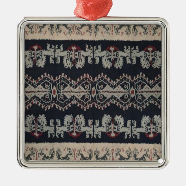 Indonesische Stammes- Ikat TextilWeavings Silbernes Ornament (Vorne)