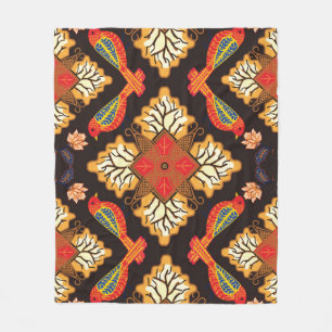 Indonesischer Batik: Flora-Fauna-Motiv. Fleecedecke