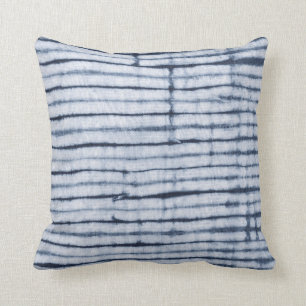 Indonesisches Batik-Indigo/Marine-Streifen Kissen