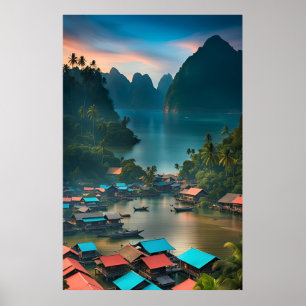 Indonesisches Fischerdorf Poster