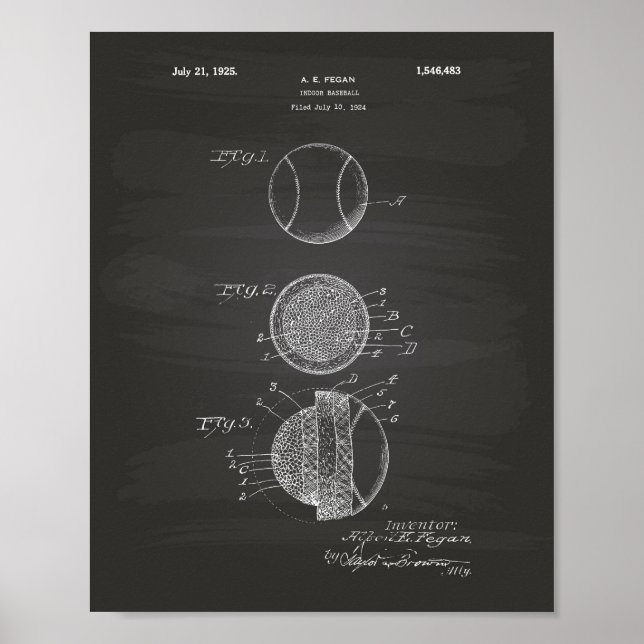 Indoor Baseball 1925 Patent Art Chalkboard Poster (Vorne)