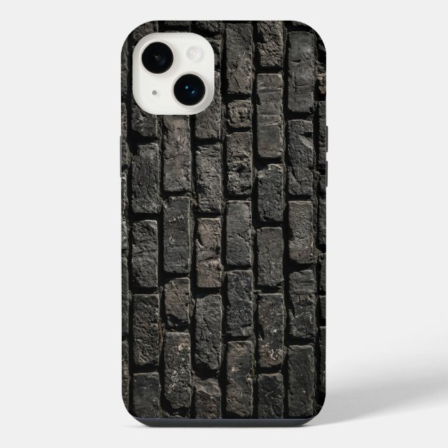 Industrial Black Brick Wall Texture iPhone Case 14 Plus Hülle (Rückseite)