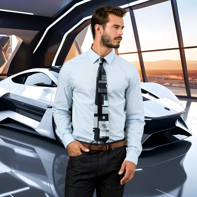 Industrial Graphic Design Dusty Blue Black Krawatt Krawatte (An industrial graphic design tie in dusty blue and black colors.)