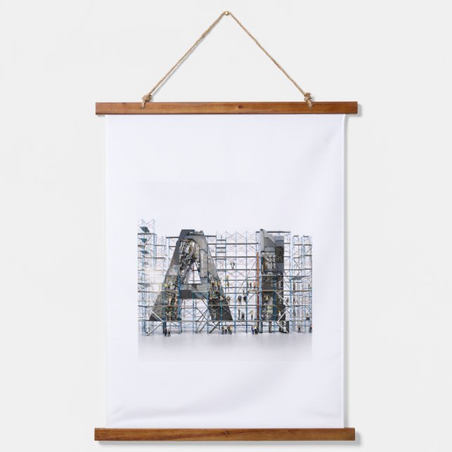 Industrial Letterform Architecture Art Wandteppich Mit Holzrahmen (Vorderseite)