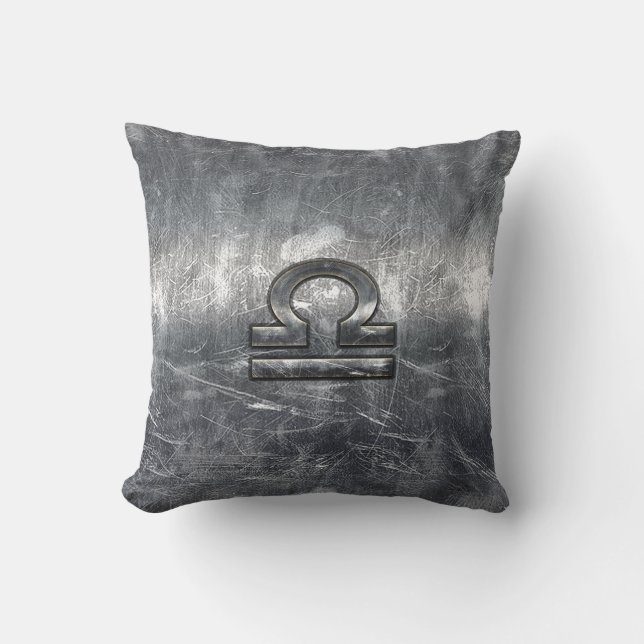 Industrial Libra Zodiac Sign in Silver Steel Kissen (Vorderseite)