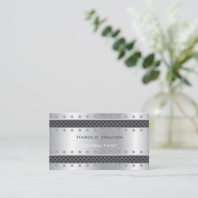 Industrial Mesh Stripe Metallic Stainless Steel Visitenkarte (Stehend Vorderseite)