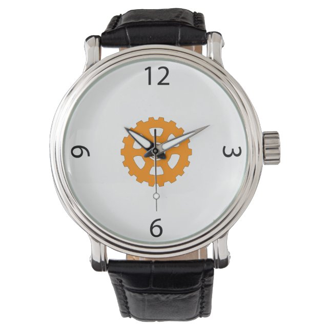 Industrial Orange Gear Cogwheel Armbanduhr (Vorderseite)