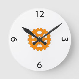 Industrial Orange Gear Cogwheel Runde Wanduhr