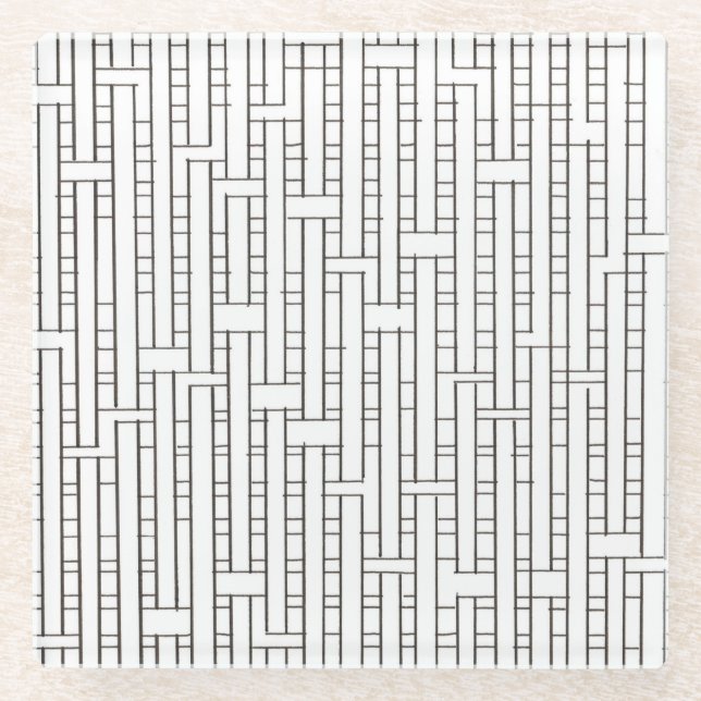 Industriegitter Schwarz und Weiß Moderne Minimalis Glasuntersetzer (Vorderseite)