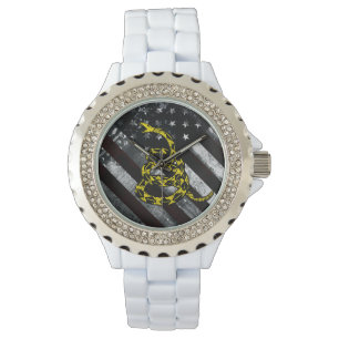Industrielle amerikanische Flagge und Schlangenuhr Armbanduhr