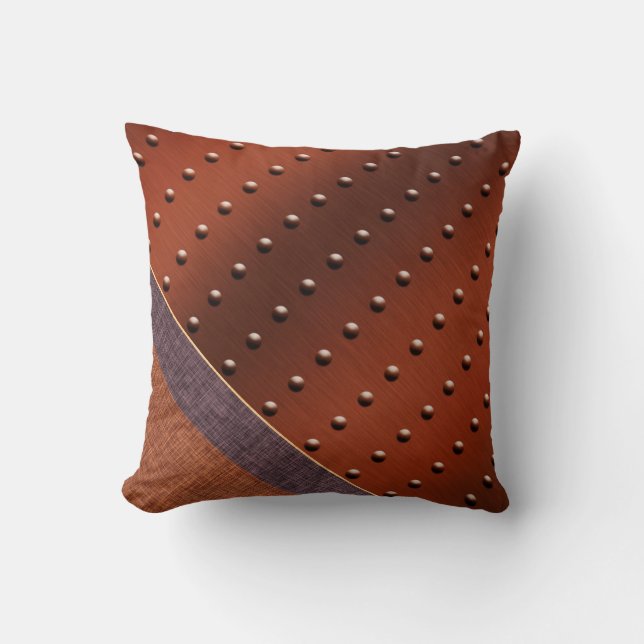 Industrielle Chic Kupfer Rivet Burlap Weave Print Kissen (Vorderseite)
