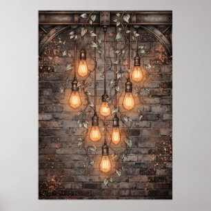 Industrielle Edison Glühbirnen Efeu dunkle Ziegels Poster