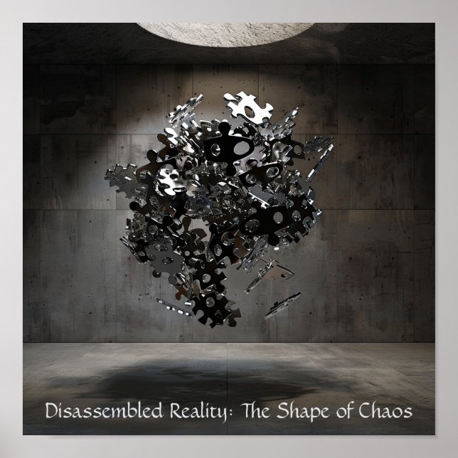 Industrielle Puzzle-Sphäre: Abstrakte Schwimmskulp Poster (Vorne)