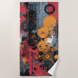 Industrielle Zahnrad-Collage Urbane Grunge-Kunst Strandtuch