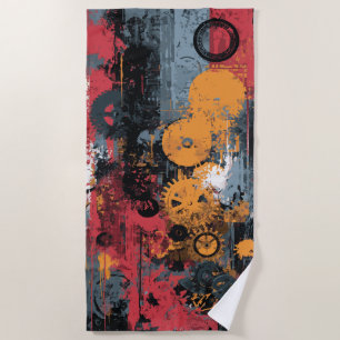 Industrielle Zahnrad-Collage Urbane Grunge-Kunst Strandtuch