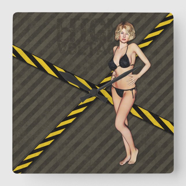 Industrielles Bikini-Baby Quadratische Wanduhr (Vorderseite)