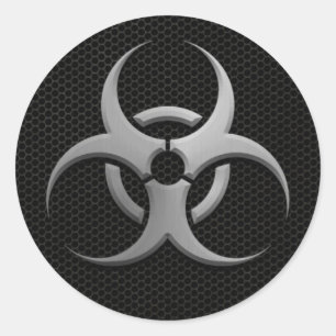 Industrielles Biogefahrensymbol mit Stahleffekt Runder Aufkleber