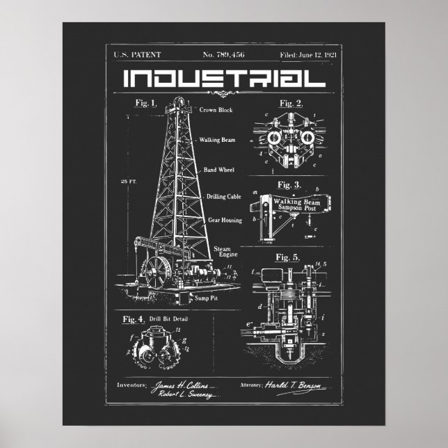 Industrieplan: Ölbohrinsel-Mechanik Poster (Vorne)