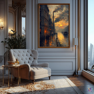 Industriestadtlandschaft bei Sonnenuntergang im im Poster