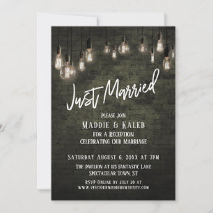 Industriesteine mit Edison Lights Just Married Einladung