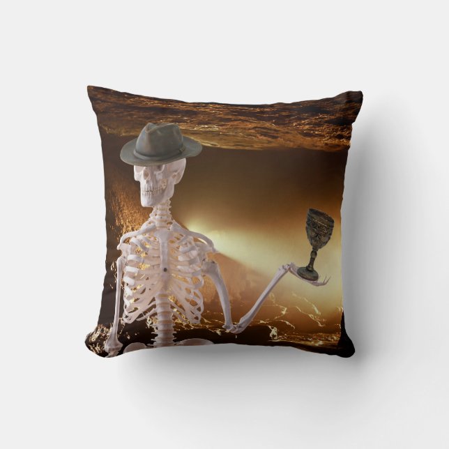 "Indy" Knochen Halloween Skelettwurfkissen Kissen (Vorderseite)
