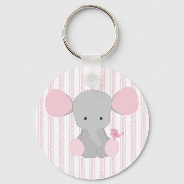 Infant Baby Girl Pink Elephant w/Stripes Schlüsselanhänger (Vorderseite)