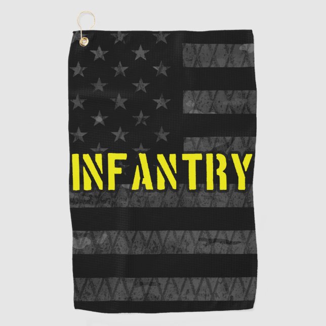 Infanterie unter amerikanischer Flagge Golfhandtuch (Vorderseite)