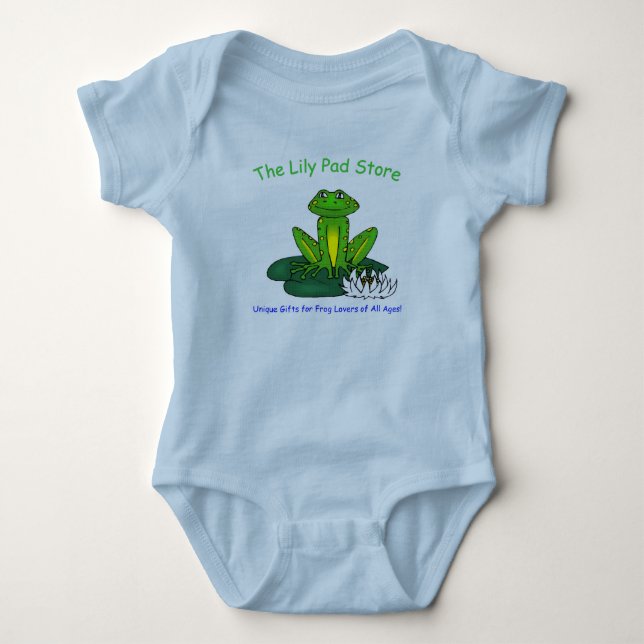 Infant's Frog on a Lily Pad Blue Bodysuit Baby Strampler (Vorderseite)