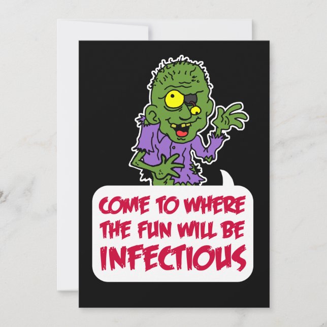 Infektiöse Fun Zombie Cartoon Halloween-Party Einladung (Vorderseite)