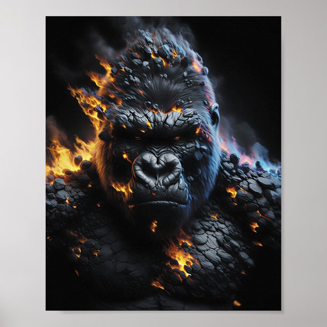 Inferno Gorilla – Feuriges Lavabiest Digitale Kuns Poster (Vorne)