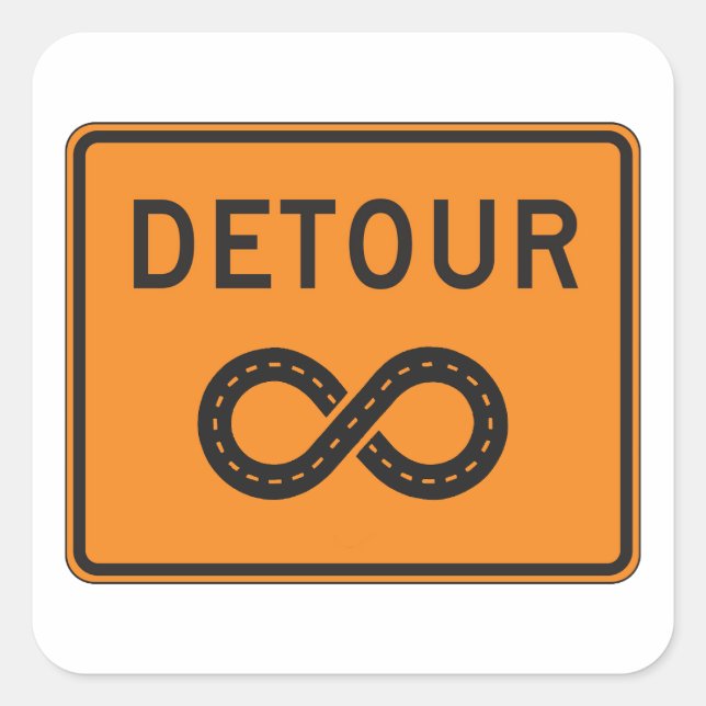 Infinite Detours Sign Cycling Quadratischer Aufkleber (Vorderseite)