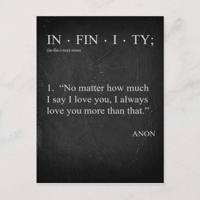 INFINITY Liebe Sie mehr Wörterbuchdefinitionskarte Postkarte (Vorderseite)
