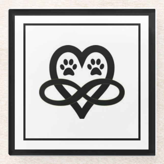 Infinity Paw Prints und Herz Glasuntersetzer (Vorderseite)