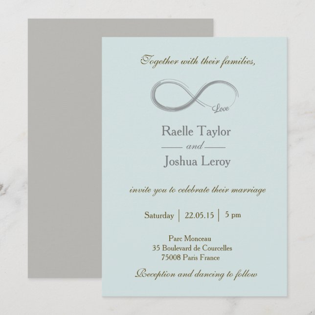 Infinity Schild Baby Blue Grey Hochzeit Einladung (Vorne/Hinten)