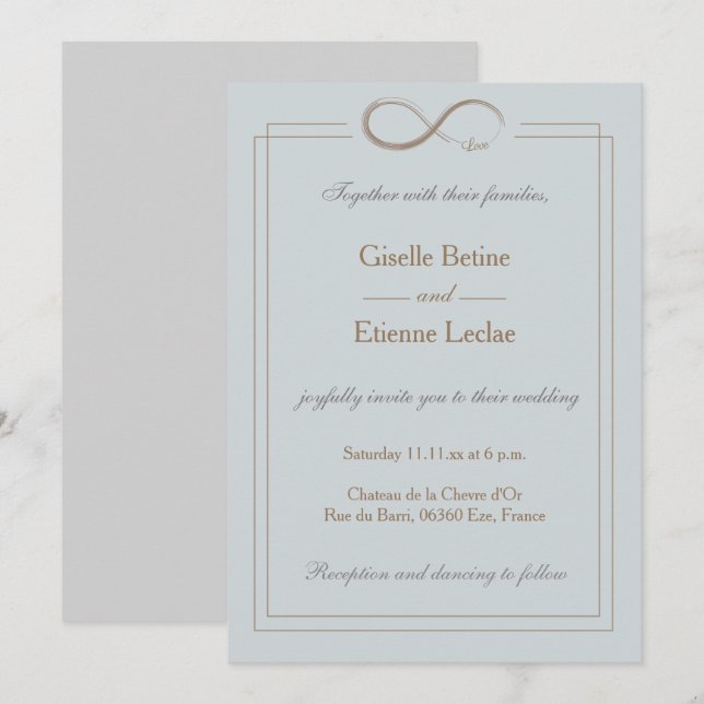 Infinity Sign Gold Blue Gray Geometric Wedding Einladung (Vorne/Hinten)