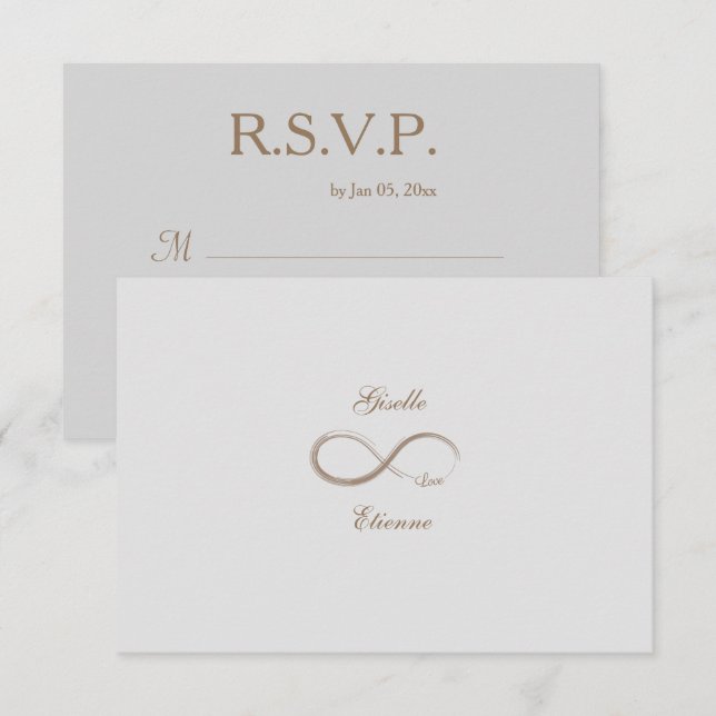 Infinity Sign Gold Grau Individuelle Name Wedding  Einladung (Vorne/Hinten)