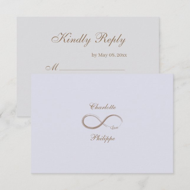 Infinity Sign Lilac Gray Gold Wedding RSVP Einladung (Vorne/Hinten)
