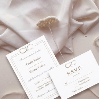 Infinity Sign Monogram Gold White Wedding RSVP Einladung