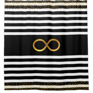 Infinity Symbol & Gold Confetti auf Schwarz & Weiß Duschvorhang