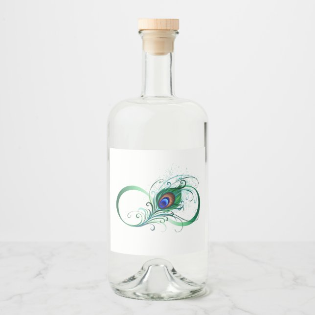 Infinity Symbol with Peacock Feather Alkoholflaschenetikett (Vorderseite)