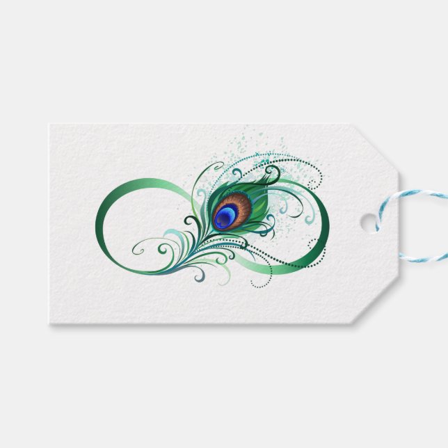 Infinity Symbol with Peacock Feather Geschenkanhänger (Vorderseite (Horizontal))
