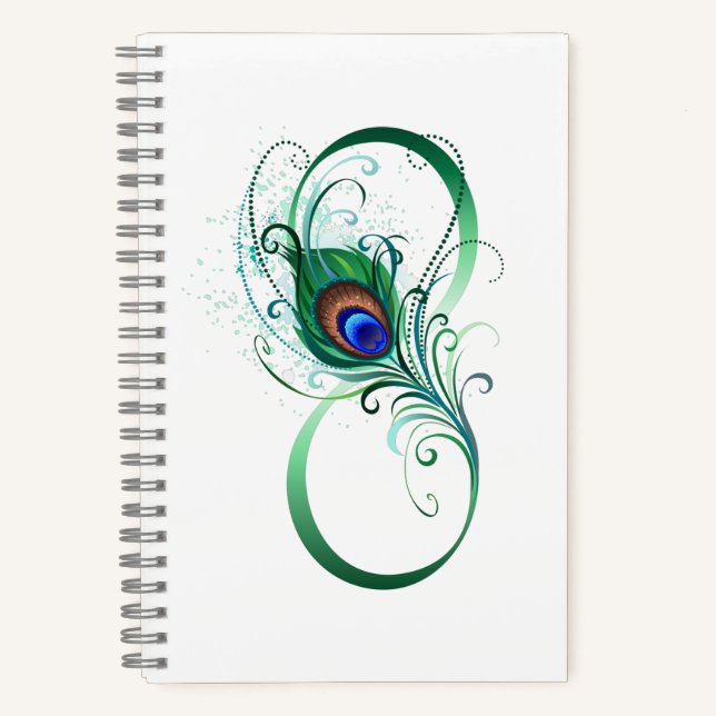 Infinity Symbol with Peacock Feather Notizbuch (Vorderseite)