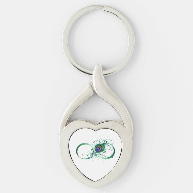 Infinity Symbol with Peacock Feather Schlüsselanhänger (Vorderseite)
