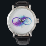 Infinity with Purple Feather Armbanduhr<br><div class="desc">Infinity symbol with a beautiful feather painted in purple and blue bright colors on white background.</div>