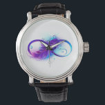 Infinity with Purple Feather Armbanduhr<br><div class="desc">Infinity symbol with a beautiful feather painted in purple and blue bright colors on white background.</div>