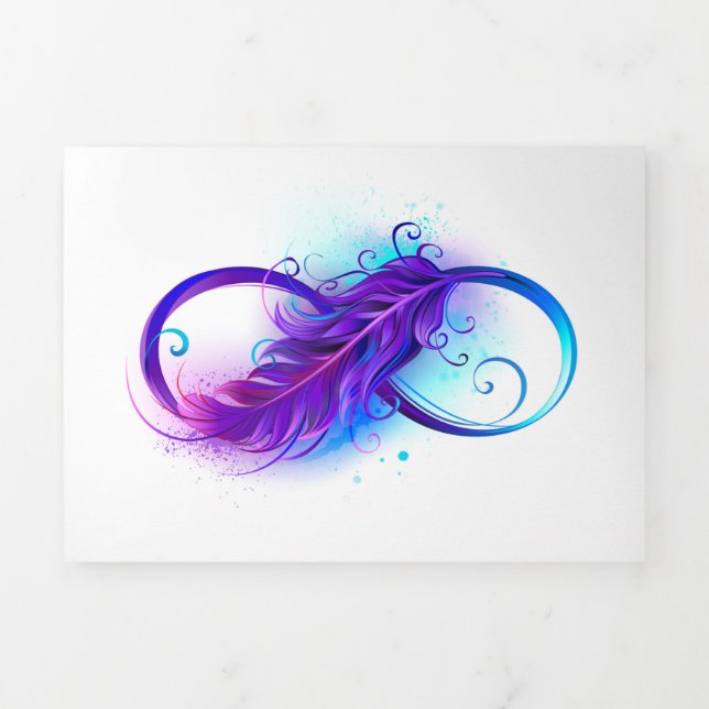 Infinity with Purple Feather Dreifach Gefaltete Einladung (Cover)