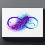 Infinity with Purple Feather Fotoplatte<br><div class="desc">Infinity symbol with a beautiful feather painted in purple and blue bright colors on white background.</div>
